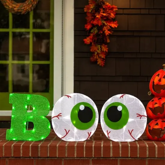 44" BOO Eyeballs Tinsel Fabric LED Porch Sign {3}
