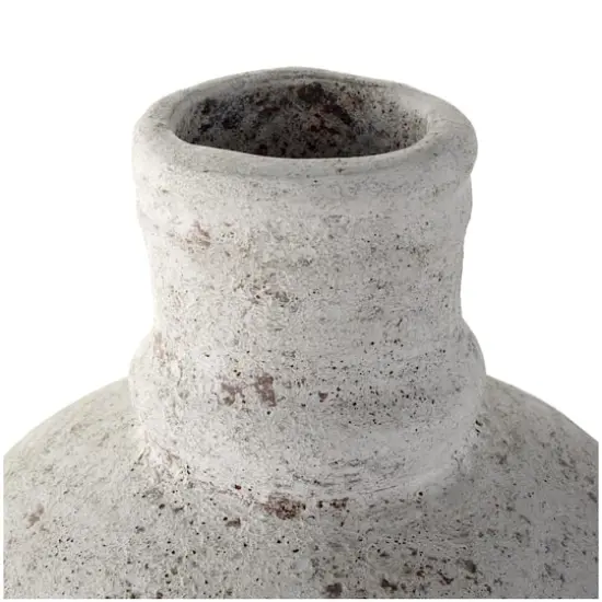 22" Cream Ceramic Antique Style Textured Vase with Curved Handle {5}