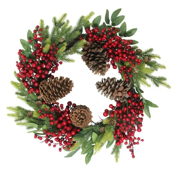 22" Red Berry & Pinecone Wreath {1}
