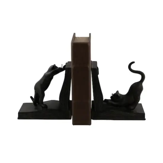 Black Polystone Eclectic Cat Bookends Set {7}