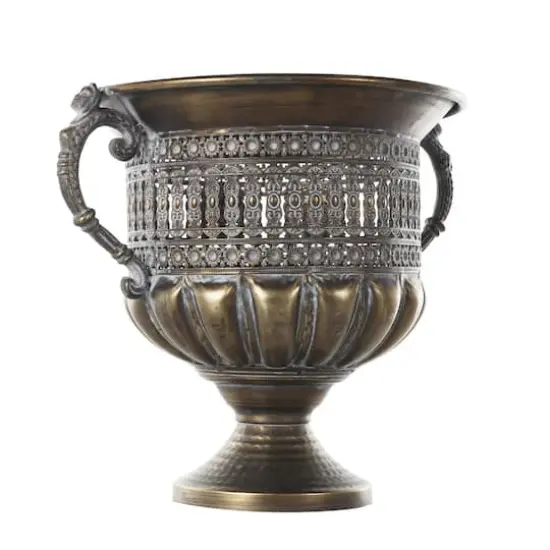 12" Bronze Metal Urn Shaped Vase with Cut Outs {4}