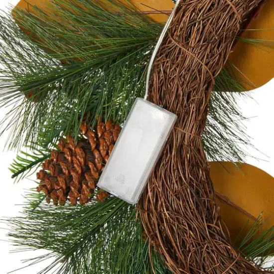 Glitzhome&reg; 24" Pre-Lit Berry, Magnolia Leaf & Pinecone Wreath {7}