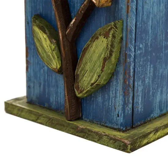 Glitzhome&reg; Distressed Wooden Birdhouse with Leaves {5}