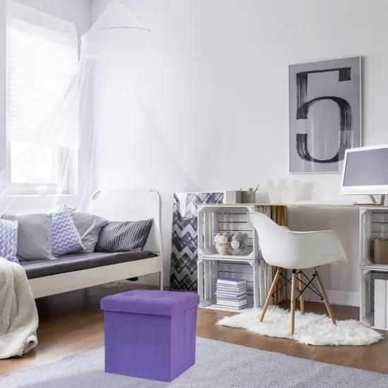 Sorbus 15" Faux Suede Storage Ottoman Cube Purple {3}