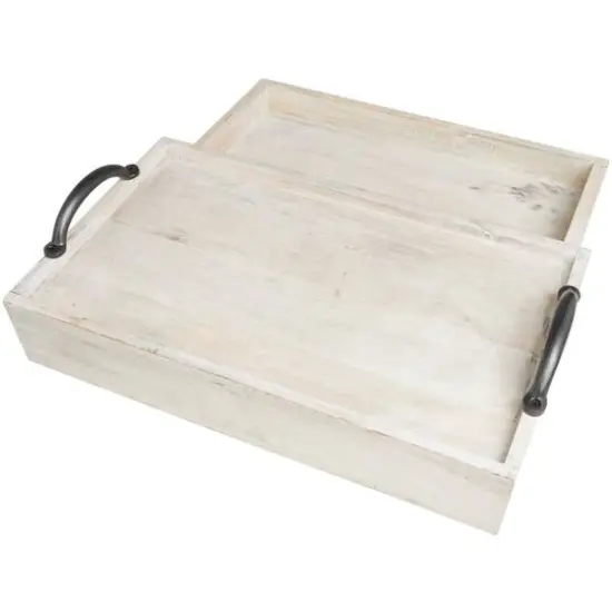18.25" Wood Hidden Drawer Tray with Black Metal Handles Cream {5}