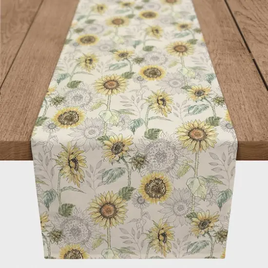 Sunflower Pattern Cotton Twill Runner Cream {1}
