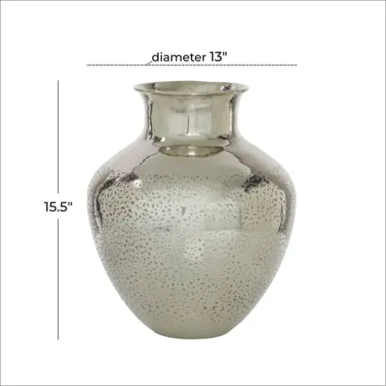 16" Silver Aluminum Contemporary Round Vase {6}