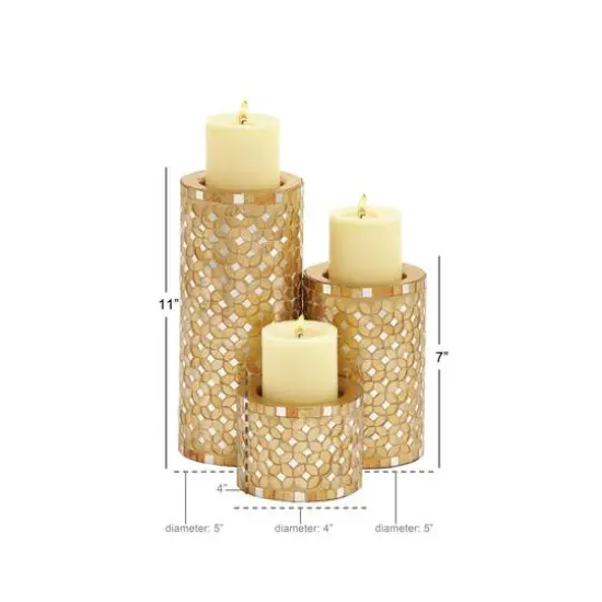 Gold Metal Glam Candle Holder Set {9}