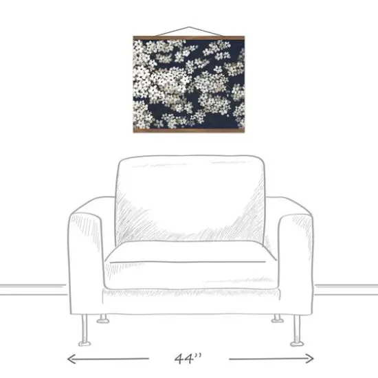 White Blossoms on Navy Teak Hanging Canvas {4}
