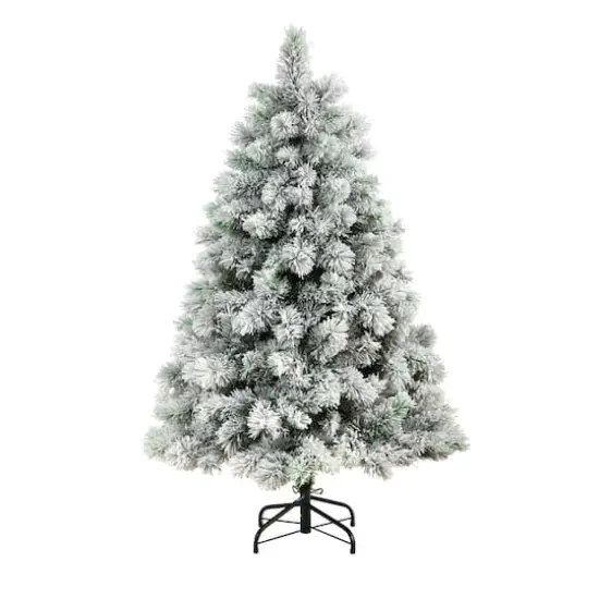 5ft. Pre-Lit Flocked Oregon Pine Artificial Christmas Tree, Clear Lights {4}
