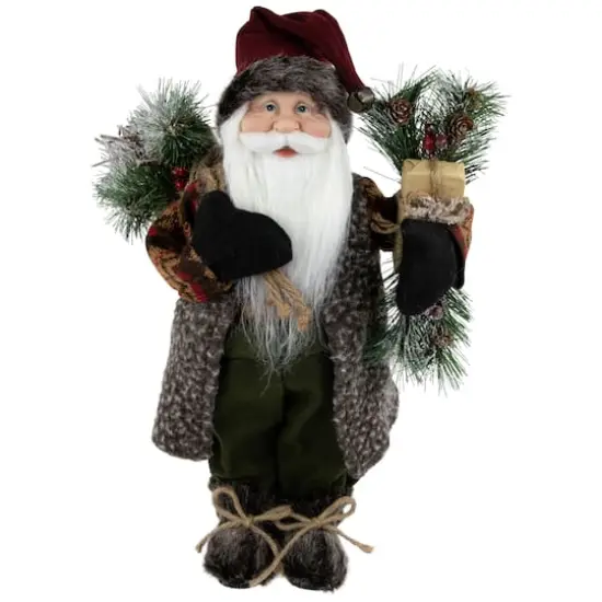 16" Country Rustic Standing Santa Claus with Present {3}