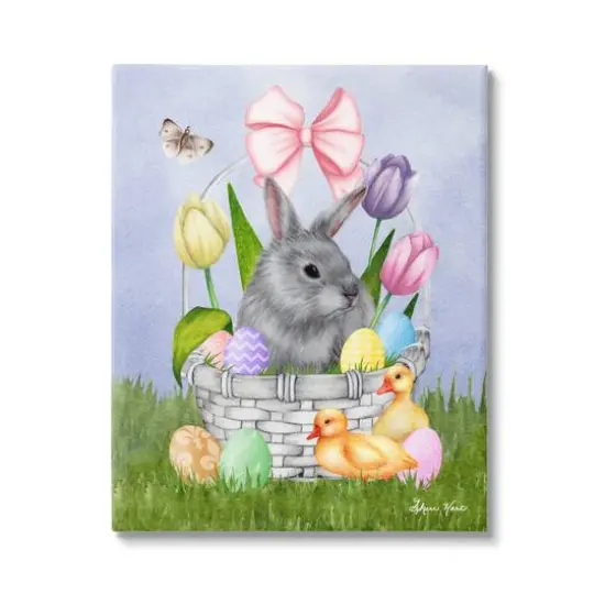 Stupell Industries Pastel Bunny Rabbit Basket Easter Egg Baby Chicks Canvas Wall Art {1}