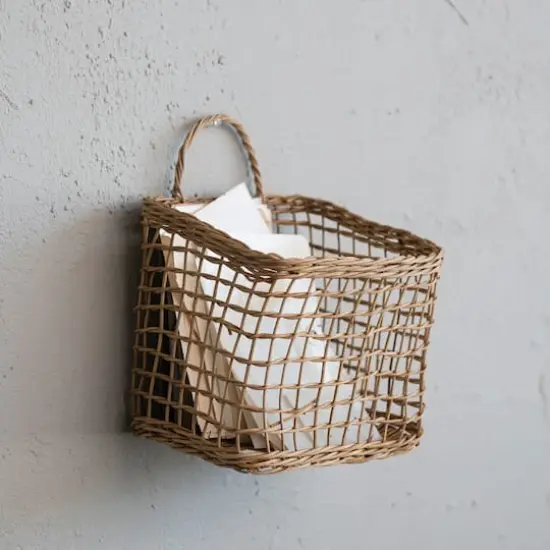 Hello Honey&reg; Natural Woven Rattan Wall Hanging Basket {4}