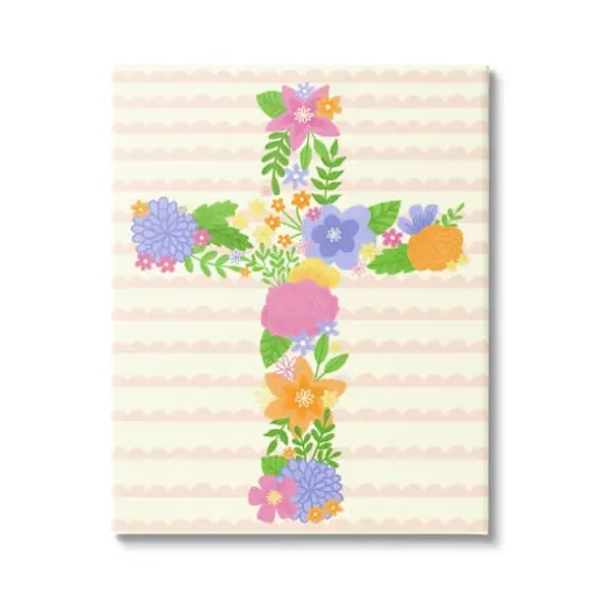 Stupell Industries Floral Cross Religious Symbol Canvas Wall Art {1}