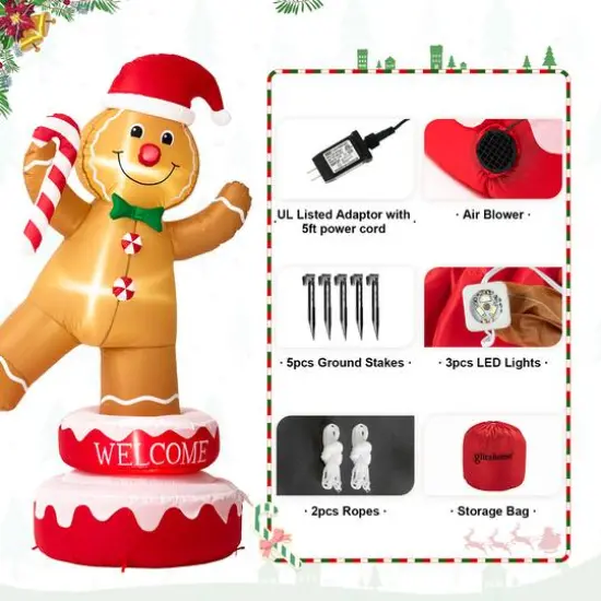 Glitzhome&reg; 6ft. Lighted Inflatable Rotating Gingerbread Man D&eacute;cor {7}