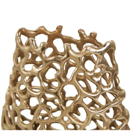 15" Gold Aluminum Vase with Freeform Open Lattice {7}