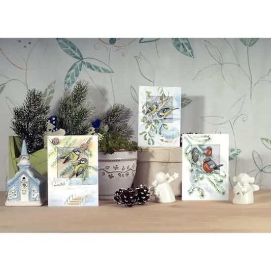 Orchidea Complete Counted Cross Stitch Kit - Greetings Card Blue Titmice {3}
