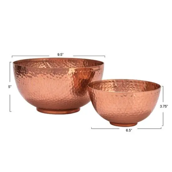 Hello Honey&reg; Copper Finish Round Hammered Metal Bowl Set {4}