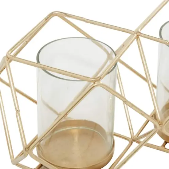 15" Gold Iron Modern Candlestick Holder {5}