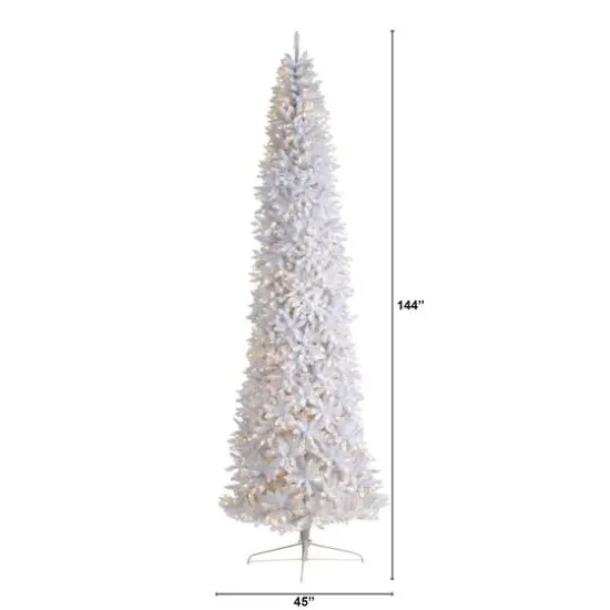 12ft. Pre-Lit Slim White Artificial Christmas Tree, Warm White LED Lights {8}