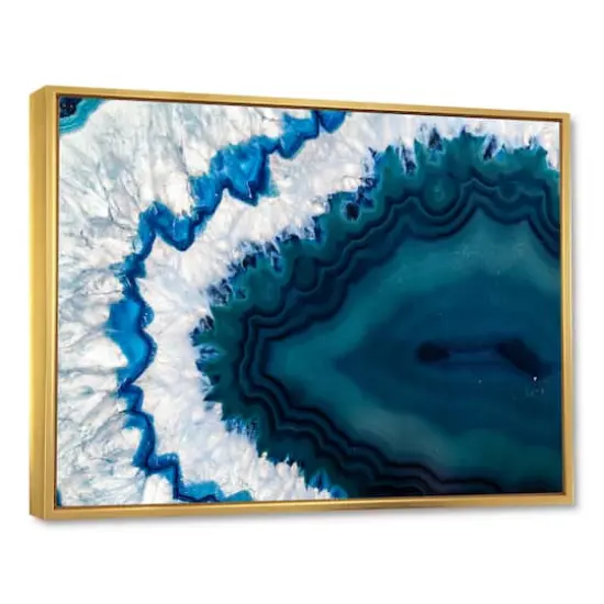 Designart - Blue Brazilian Geode - Abstract Framed Canvas Wall Art Print Gold {1}