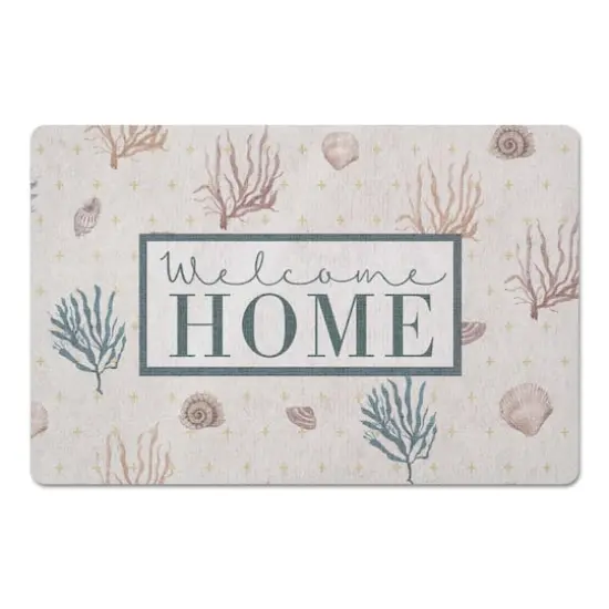 Welcome Home Multi Shell Plus Floor Mat Coral and Yellow Plus on White {1}