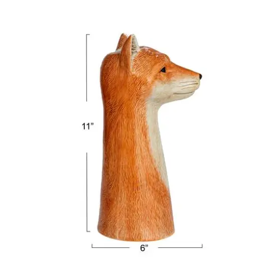 Hello Honey&reg; 11" Orange Hand-Painted Decorative Stoneware Fox Vase {6}
