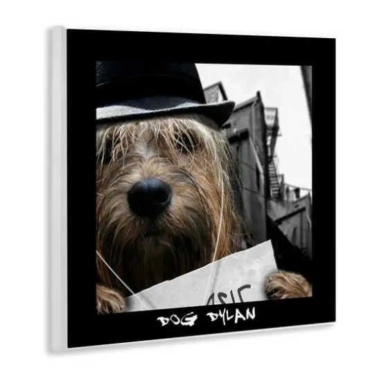 Stupell Industries Dog Dylan Funny Musician Wearing Hat Cityscape Wall Plaque Art {4}