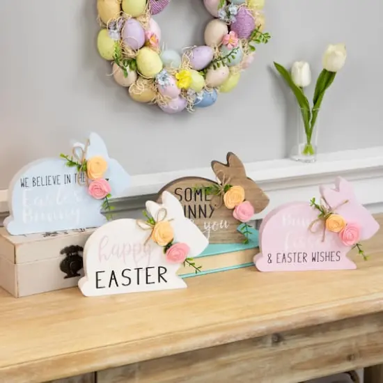 8" Floral Bunny Wooden Tabletop Easter Signs, 4ct. {1}