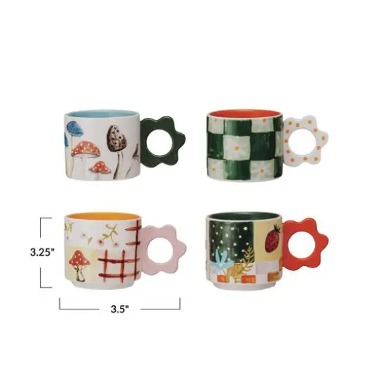 Hello Honey&reg; 3.25" Floral Stoneware Mug Set {7}