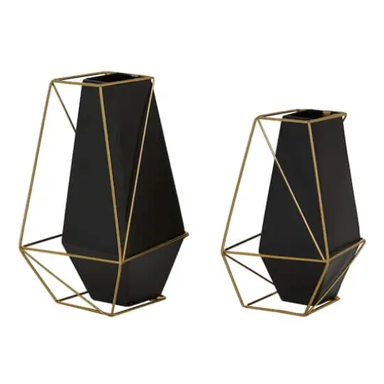 Black Metal Contemporary Vase Set {1}