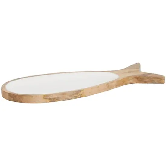 20" Mango Wood Fish Tray with White Enameled Interior {1}