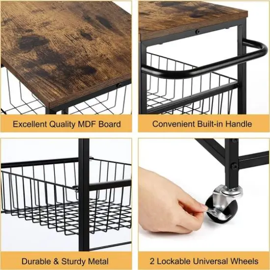 Black 4-Tier Metal Rolling Kitchen Cart {5}