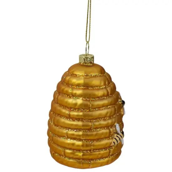 3.5" Gold Holiday Collections Glass Beehive Christmas Ornament {3}