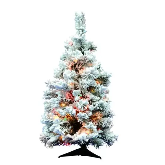 3ft. Pre-Lit Flocked Alaskan Pine Artificial Christmas Tree, Multicolor Dura-Lit&reg; Lights {1}