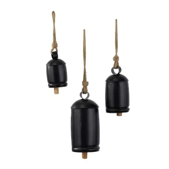 Black Metal Bohemian Decorative Cow Bell, Set of 3" 13", 8", 7" {3}