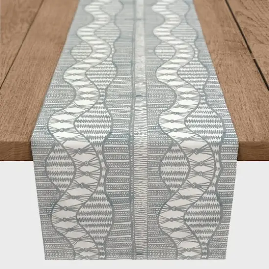 72" Lace Pattern Cotton Twill Runner Blue {1}