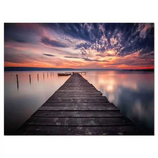 Designart - Colorful Sunset Over Lake - Landscape Photography Canvas Print {1}