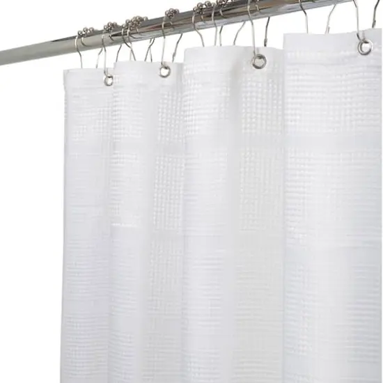 Elle D&eacute;cor White Jacquard Solid Weave Shower Curtain {3}