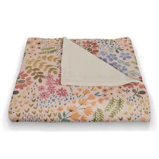 Wild Flower Floral Coral Fleece Blanket Pink {3}