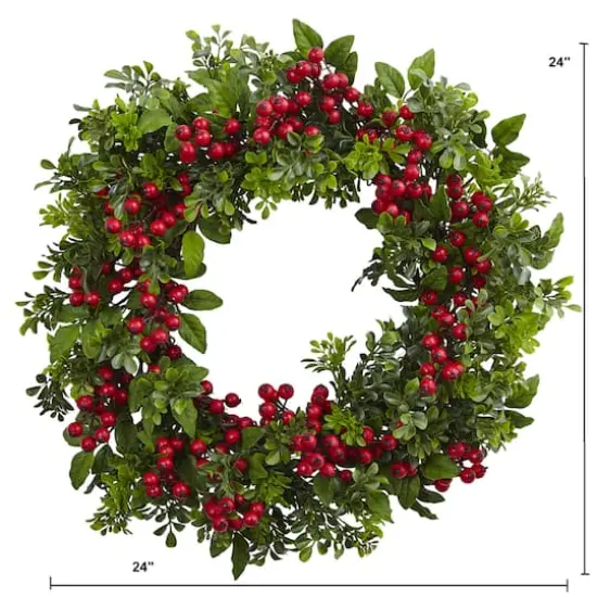 24" Berry Boxwood Wreath {5}