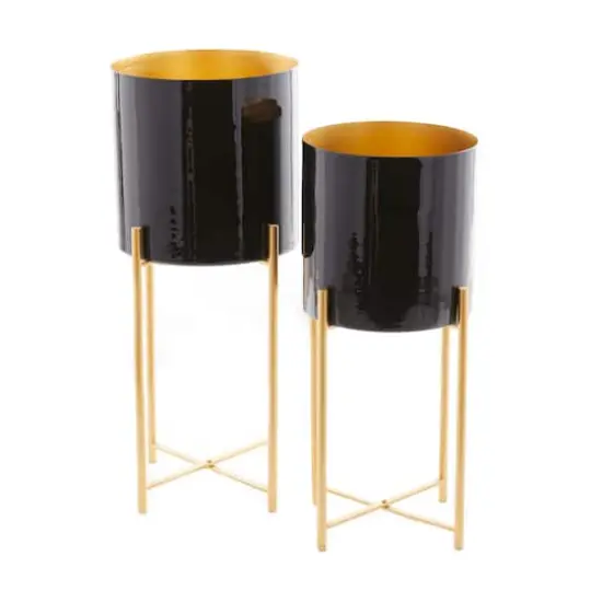 CosmoLiving by Cosmopolitan Set of 2 Black Iron Contemporary Planter, 24" x 10" x 10" {3}