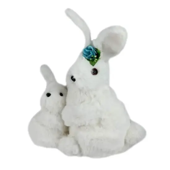 10" White Plush Standing Mother & Baby Easter Bunny Figure {3}