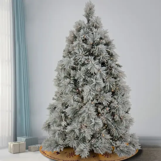 6.5ft. Pre-Lit Flocked Bavarian Pine Artificial Christmas Tree, Clear Lights {3}