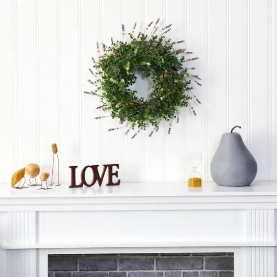 18" Eucalyptus & Lavender Double Ring Wreath with Twig Base {4}