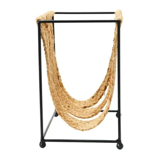 Hello Honey® Natural & Black Woven Jute & Metal Magazine Holder {10}