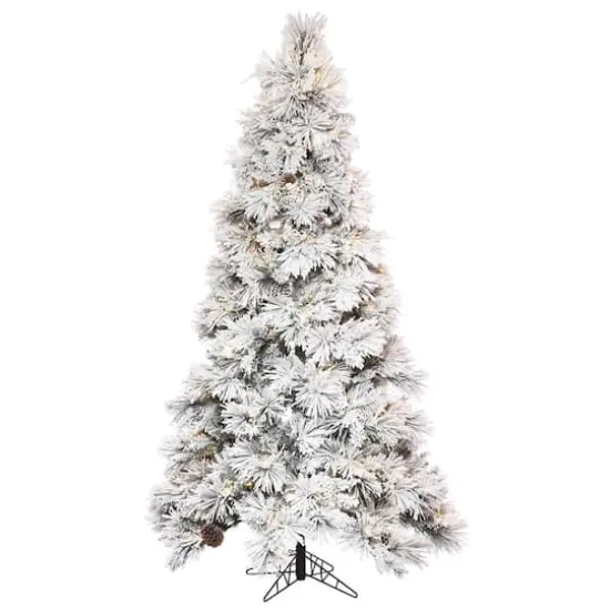 5ft. Pre-Lit Flocked Atka Artificial Christmas tree, Warm White LED Lights {1}