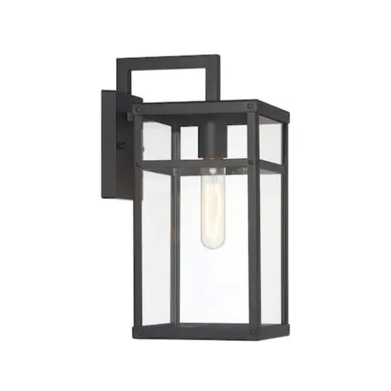 Hello Honey&reg; Blake Black Modern Metal & Clear Glass Paneled Wall Mounted Outdoor Light {5}