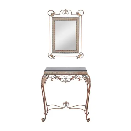 Set of 2" Bronze Metal Traditional Console Table with Mirror, 32" x 23" {1}