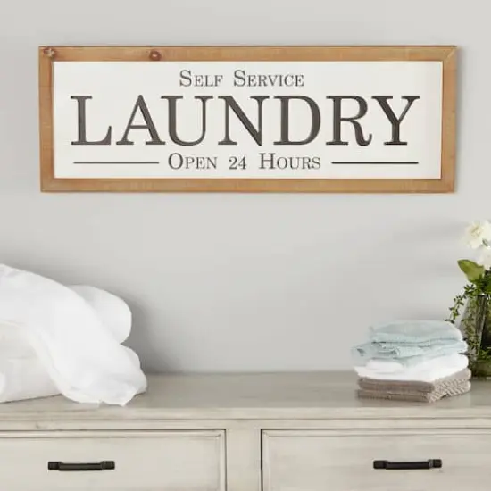 White Farmhouse Laundry Wood Wall Decor, 13" x 32" {7}